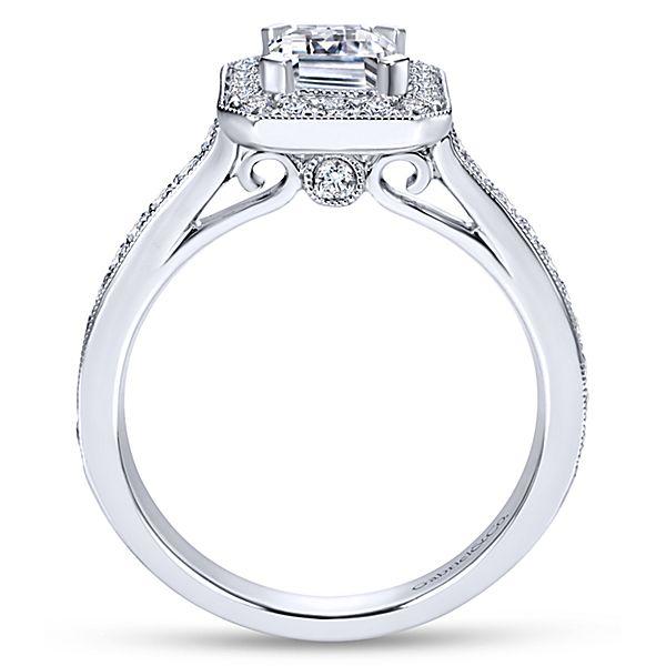 ENGAGEMENT - 1.50cttw Emerald Cut Bead Set Halo Diamond Engagement Ring With 7x5mm Center Diamond