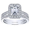 ENGAGEMENT - 1.50cttw Emerald Cut Bead Set Halo Diamond Engagement Ring With 7x5mm Center Diamond