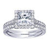ENGAGEMENT - 1.72cttw Princess Cut Halo Diamond Engagement Ring With Prong Set Side Diamonds