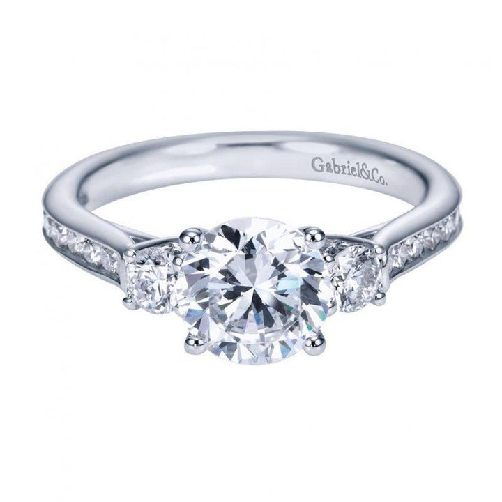 ENGAGEMENT - 1.75cttw 3-Stone Plus Diamond Engagement Ring With Channel Set Side Diamonds And Trellis Detail