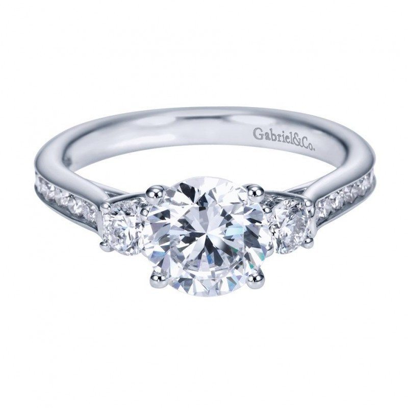 ENGAGEMENT - 1.75cttw 3-Stone Plus Diamond Engagement Ring With Channel Set Side Diamonds And Trellis Detail