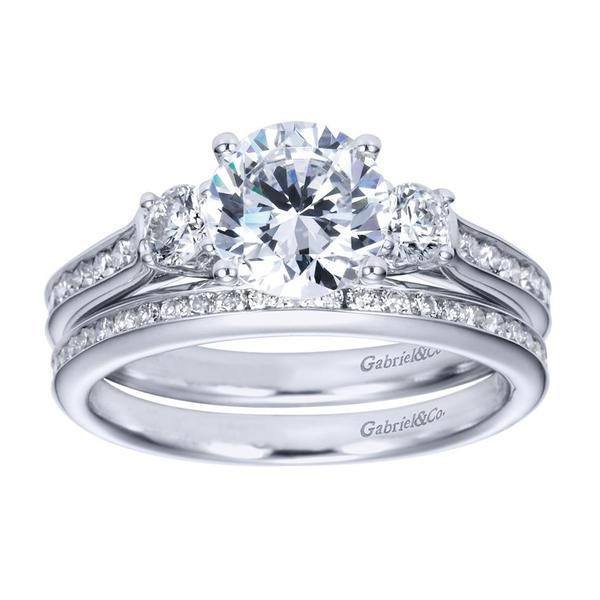 ENGAGEMENT - 1.75cttw 3-Stone Plus Diamond Engagement Ring With Channel Set Side Diamonds And Trellis Detail