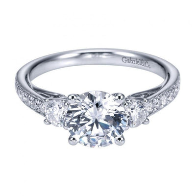 ENGAGEMENT - 1.75cttw 3-Stone Plus Trellis Diamond Engagement Ring With Bead Set Side Diamonds