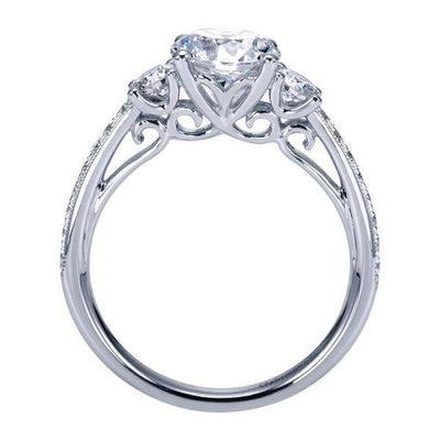ENGAGEMENT - 1.75cttw 3-Stone Plus Trellis Diamond Engagement Ring With Bead Set Side Diamonds