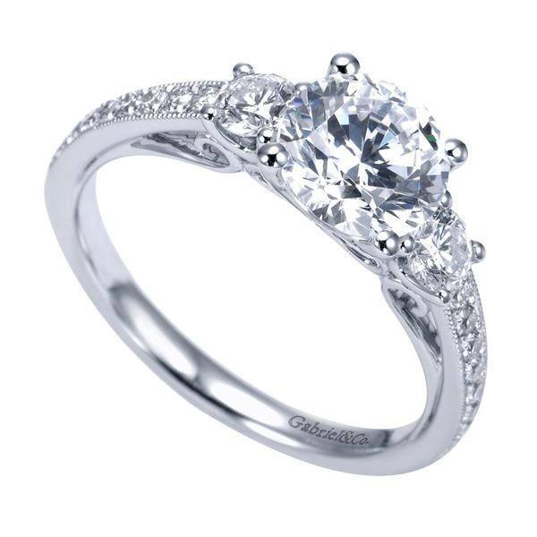 ENGAGEMENT - 1.75cttw 3-Stone Plus Trellis Diamond Engagement Ring With Bead Set Side Diamonds