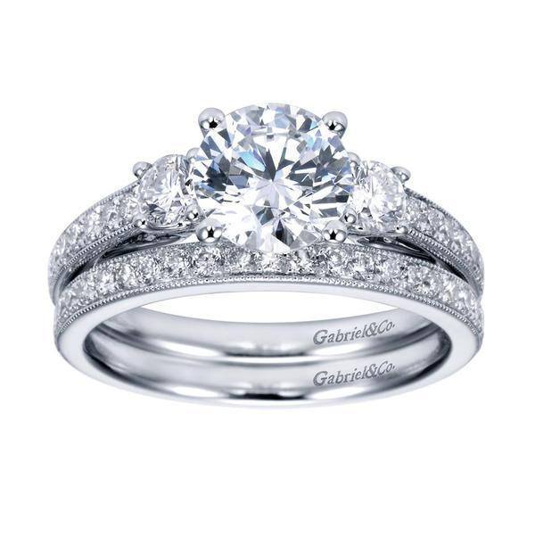 ENGAGEMENT - 1.75cttw 3-Stone Plus Trellis Diamond Engagement Ring With Bead Set Side Diamonds