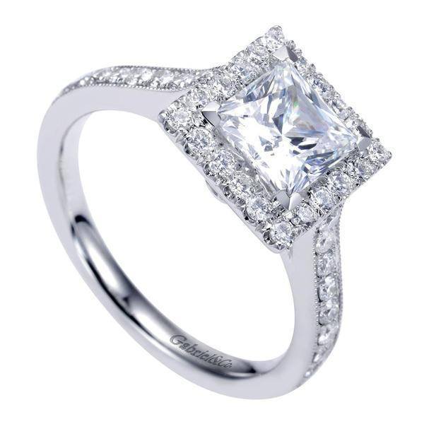 ENGAGEMENT - 1.75cttw Princess Cut Halo Diamond Engagement Ring With Bead Set Side Diamonds