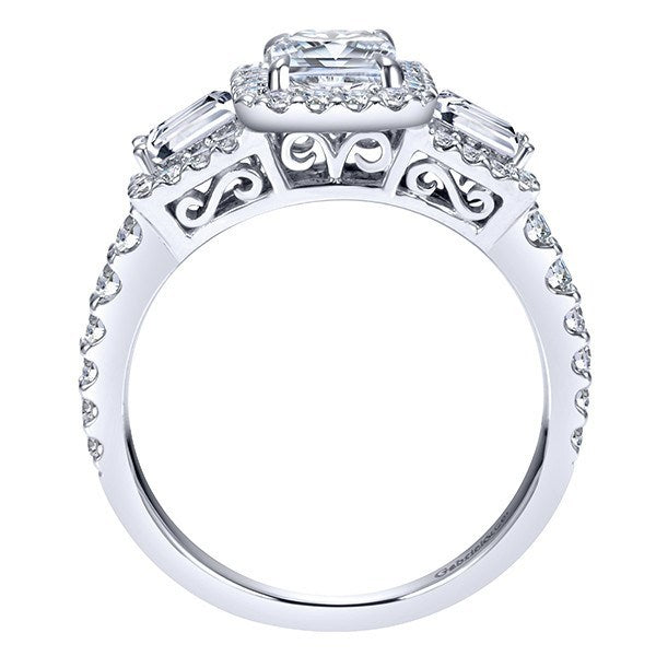 ENGAGEMENT - 1.84cttw Halo Emerald Cut And Baguette Diamond Engagement Ring