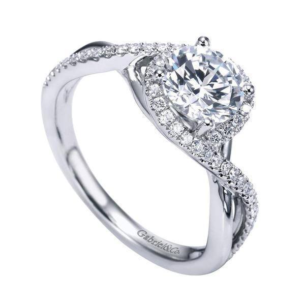ENGAGEMENT - 14k White Gold 1.05cttw Criss-Crossed Round Diamond Engagement Ring With Lab Grown Diamond Center