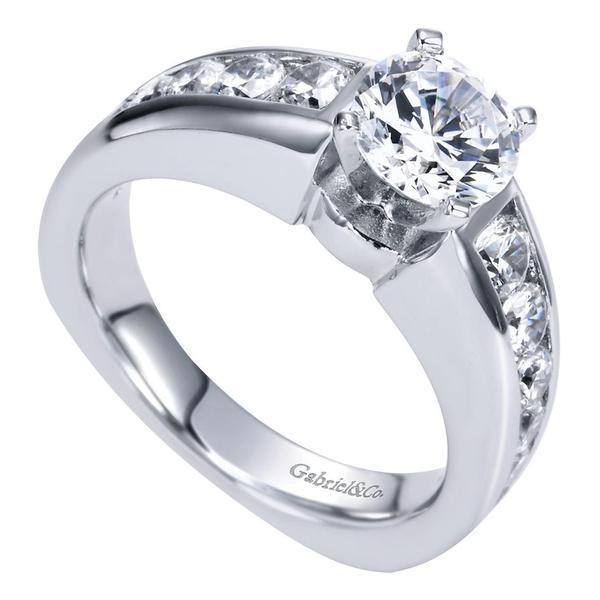 Vintage Channel Set Pear Shaped Diamond Engagement Ring In 14K White Gold