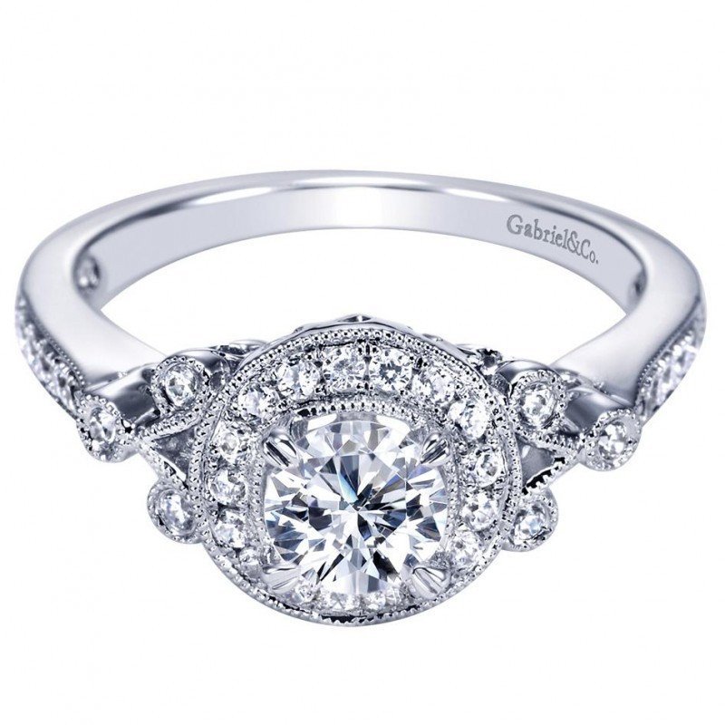 ENGAGEMENT - .78cttw Vintage Style Round Halo Diamond Engagement Ring