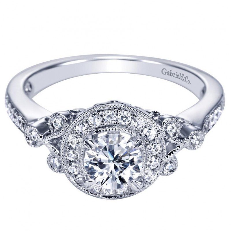 Vintage Round Diamond Engagement Ring Set 14K White Gold .40ctw - Once Upon  A Diamond