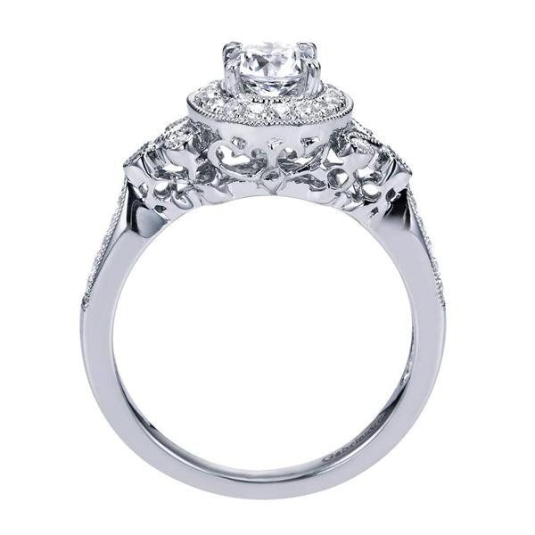 ENGAGEMENT - .78cttw Vintage Style Round Halo Diamond Engagement Ring