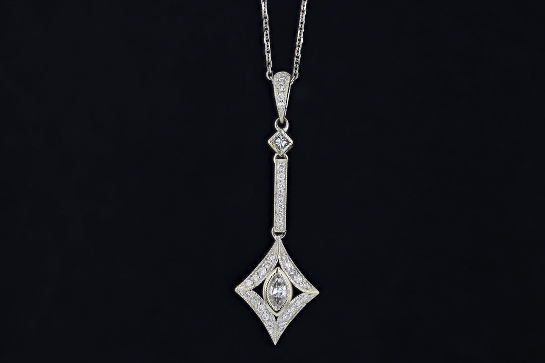 Estate 14K White Gold Marquis Vintage Drop Necklace