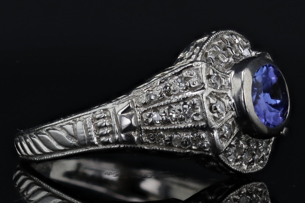 Estate 14K White Gold Tanzanite And Diamond Dome Ring
