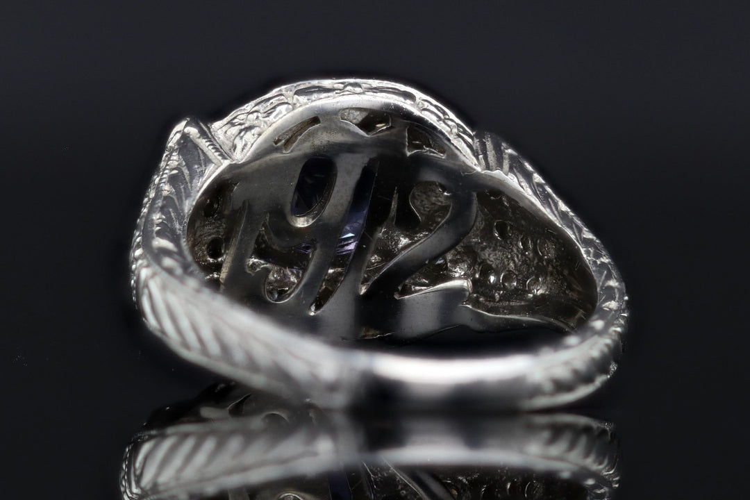 Estate 14K White Gold Tanzanite And Diamond Dome Ring