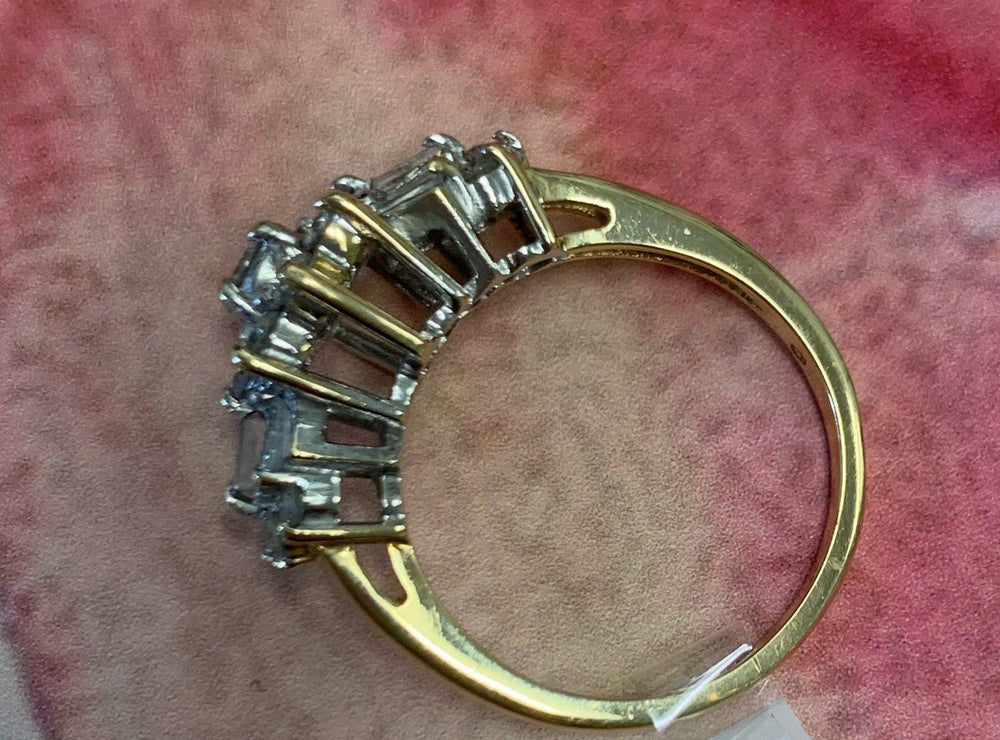 Estate 14K Yellow Gold Round And Baguette Cluster Diamond Ring