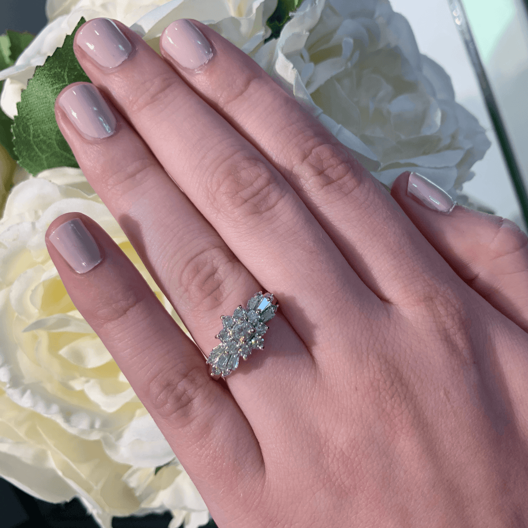 Estate 14K Yellow Gold Round And Baguette Cluster Diamond Ring