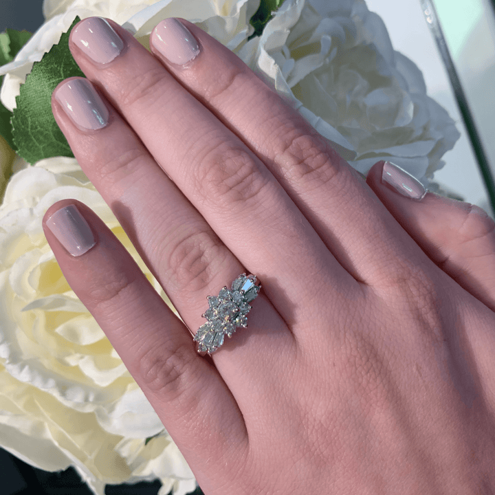 Estate 14K Yellow Gold Round And Baguette Cluster Diamond Ring