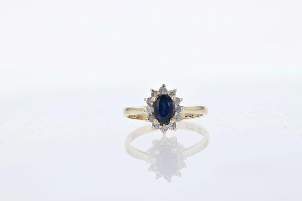 Estate Ring - Estate 10K Yellow Gold Blue Sapphire & Diamond Cluster Ring
