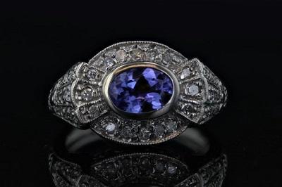 Estate Ring - Estate 14K White Gold Oval Tanzanite Fashion Ring With Diamond Accents