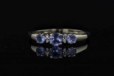 Estate Ring - Estate 14K White Gold Tanzanite 3-Stone Ring With Diamond Accents