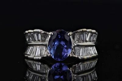 Estate Ring - Estate 14K White Gold Tanzanite & Baguette Diamond Ring