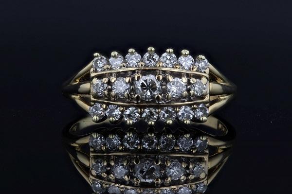 Estate Ring - Estate 14K Yellow Gold 3 Row 1.00cttw Diamond Ring