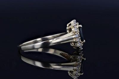 Estate Ring - Estate 14K Yellow Gold Blue Sapphire Marquise & Diamond Halo Ring