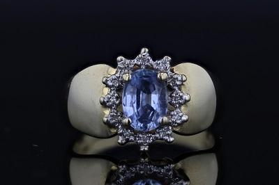 Estate Ring - Estate 14K Yellow Gold Oval Tanzanite & Diamond Halo Ring
