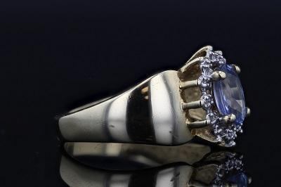 Estate Ring - Estate 14K Yellow Gold Oval Tanzanite & Diamond Halo Ring