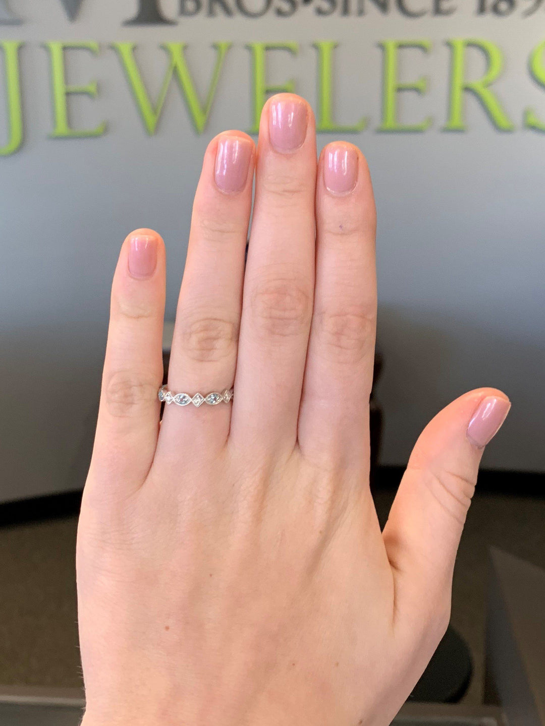 JEWELRY - 10k White Gold Diamond And Aquamarine Birthstone Ring
