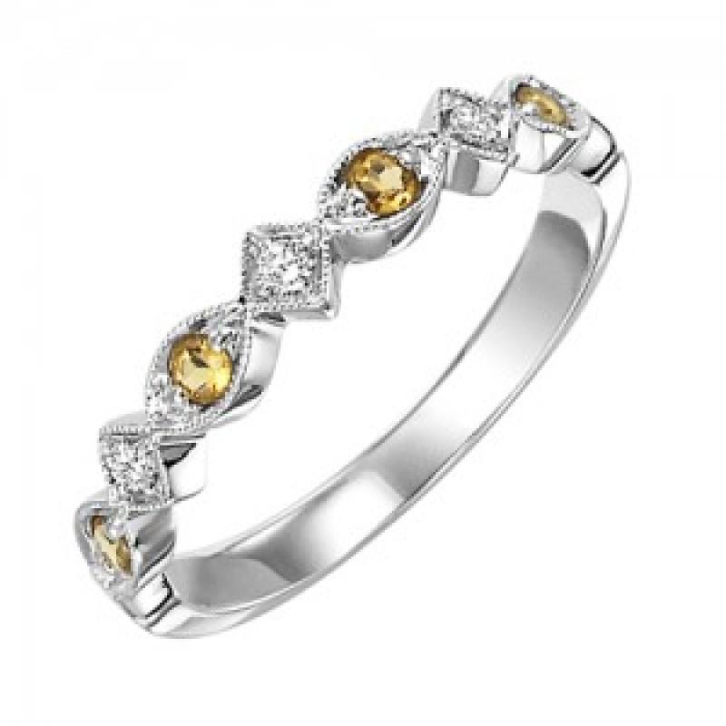 JEWELRY - 10k White Gold Diamond And Citrine Birthstone Ring