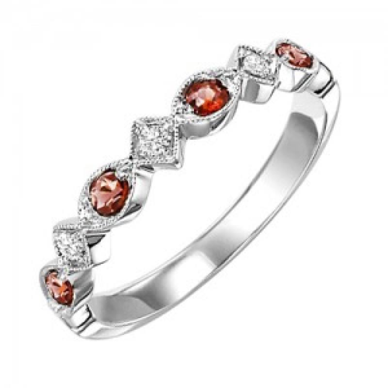 JEWELRY - 10k White Gold Diamond And Garnet Birthstone Ring