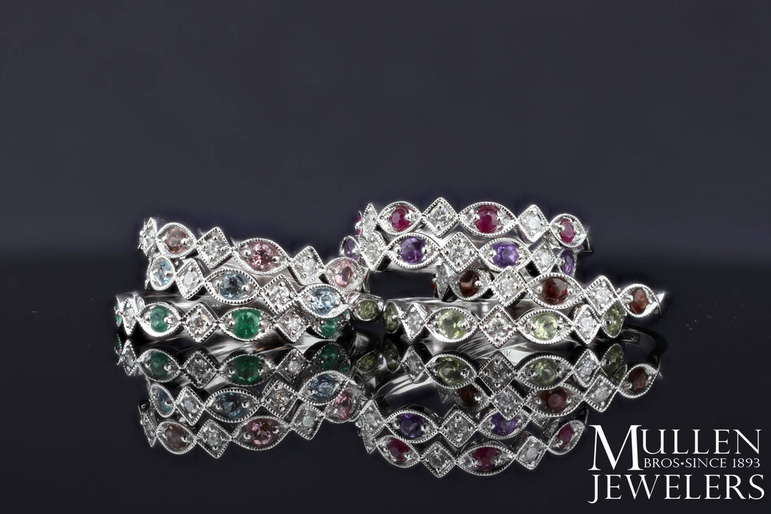 JEWELRY - 10k White Gold Diamond And Garnet Birthstone Ring