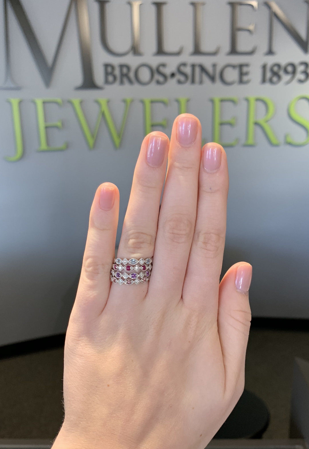 JEWELRY - 10k White Gold Diamond And Garnet Birthstone Ring