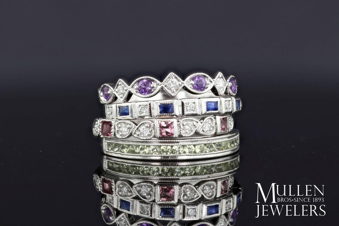 JEWELRY - 10k White Gold Diamond And Garnet Birthstone Ring