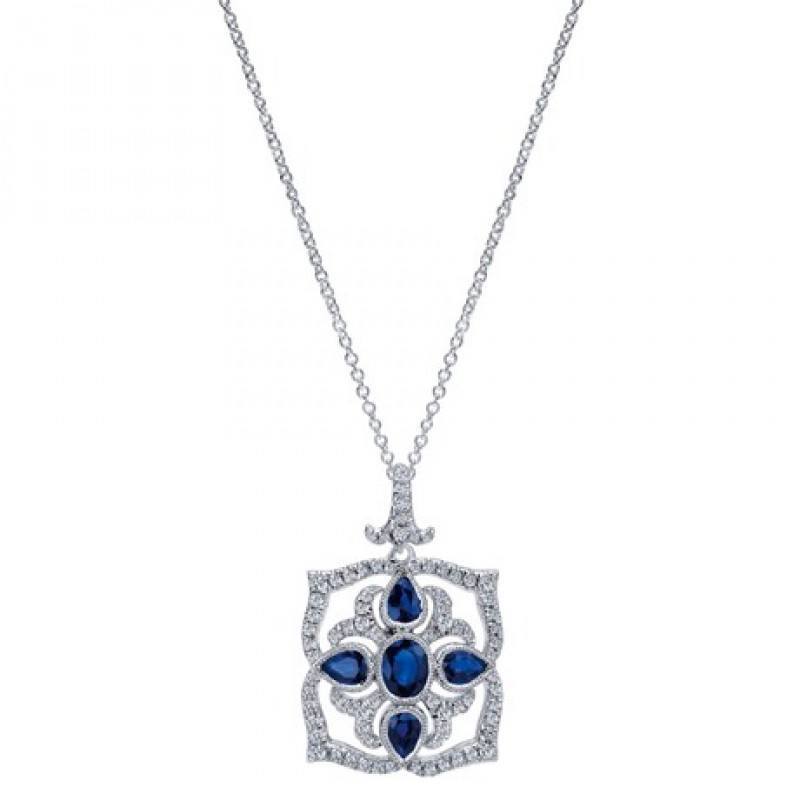 JEWELRY - 14K Sapphire And Diamond Vintage Filigree Style Necklace