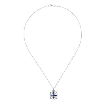 JEWELRY - 14K Sapphire And Diamond Vintage Filigree Style Necklace