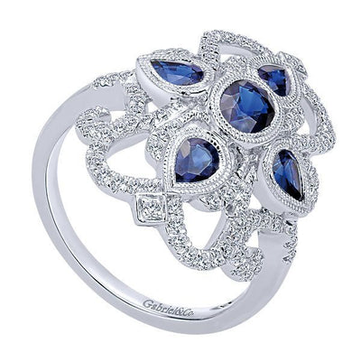 JEWELRY - 14K Sapphire And Diamond Vintage Filigree Style Ring