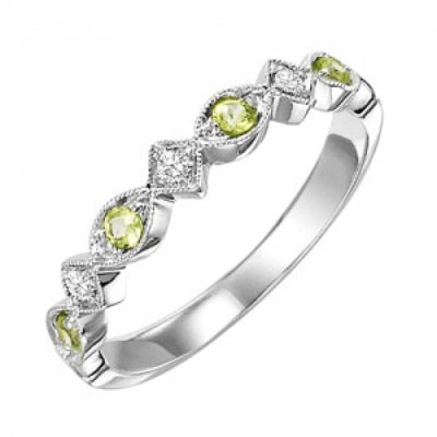 JEWELRY - 14K White Gold Diamond And Peridot Birthstone Ring
