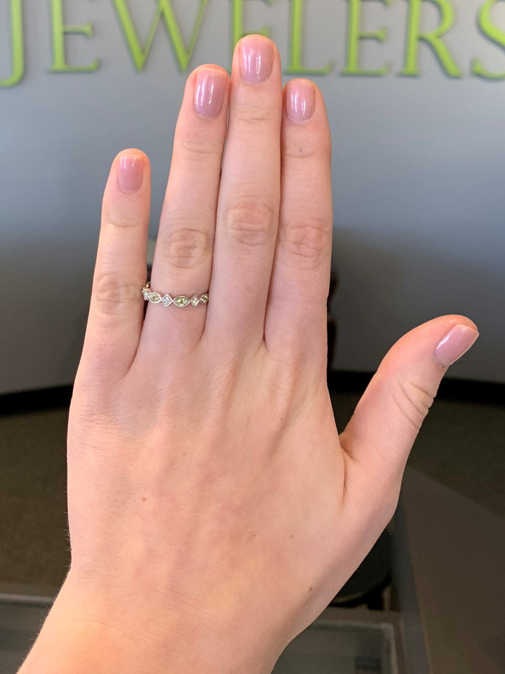 JEWELRY - 14K White Gold Diamond And Peridot Birthstone Ring