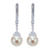 JEWELRY - 14k White Gold Pearl And Diamond Vintage Style Drop Earrings