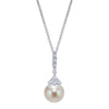 JEWELRY - 14k White Gold Pearl And Diamond Vintage Style Drop Necklace