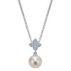 JEWELRY - 14k White Gold Pearl And Diamond Vintage Style Floral Necklace