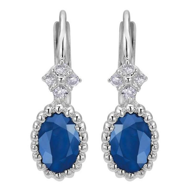 JEWELRY - 14k White Gold Sapphire And Diamond Oval Drop Earrings