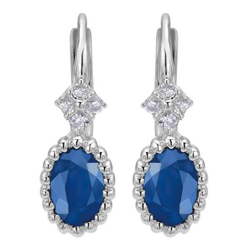 Sapphire and Diamond Oval Drop Earrings 14K White Gold