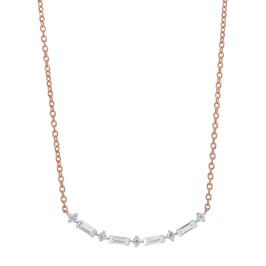Necklace - 10k Two-Tone Rose Gold 1/4cttw Baguette And Round Diamond Bar Necklace
