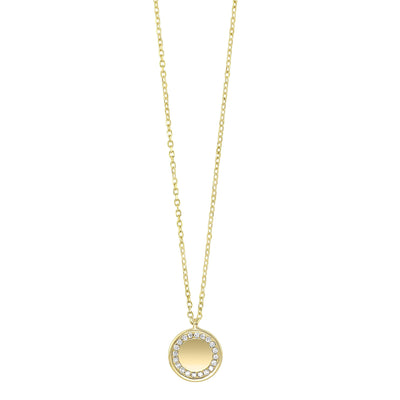 Necklace - 10k Yellow Gold Round Signet Necklace With 1/20cttw Diamonds