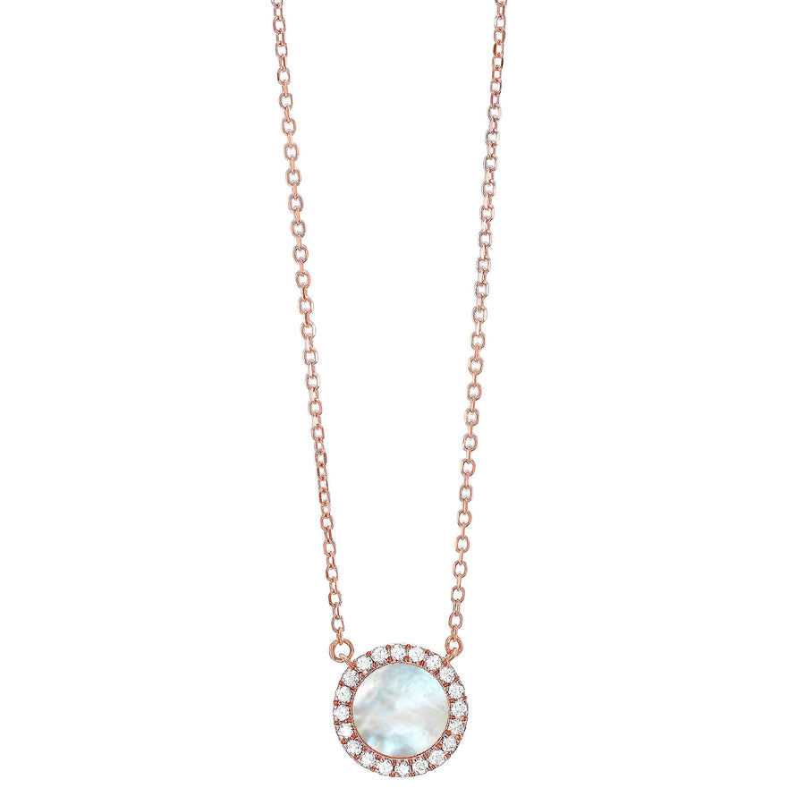 Necklace - 14K Rose Gold Diamond And Mother Of Pearl Circle Necklace